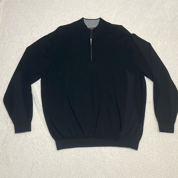 J. Hilburn Mock Neck 1/4 Zip Pullover Sweater Black Mens Sz XXL Cashmere Blend - Picture 1 of 12